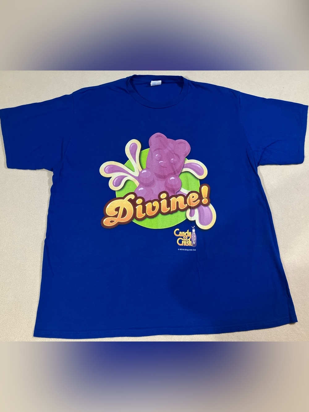 VTG Candy Crush Soda Saga Promo T-Shirt Blue Size XXL. Rare Gamer Gummy